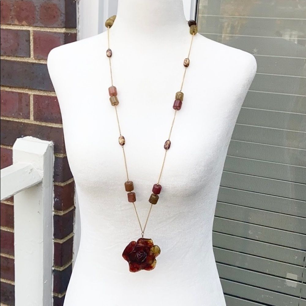 Long beaded rose necklace